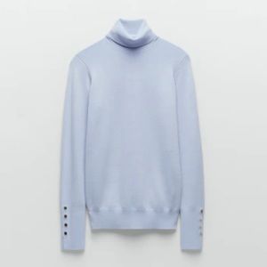 ZARA turtle neck with gold buttons in baby blue